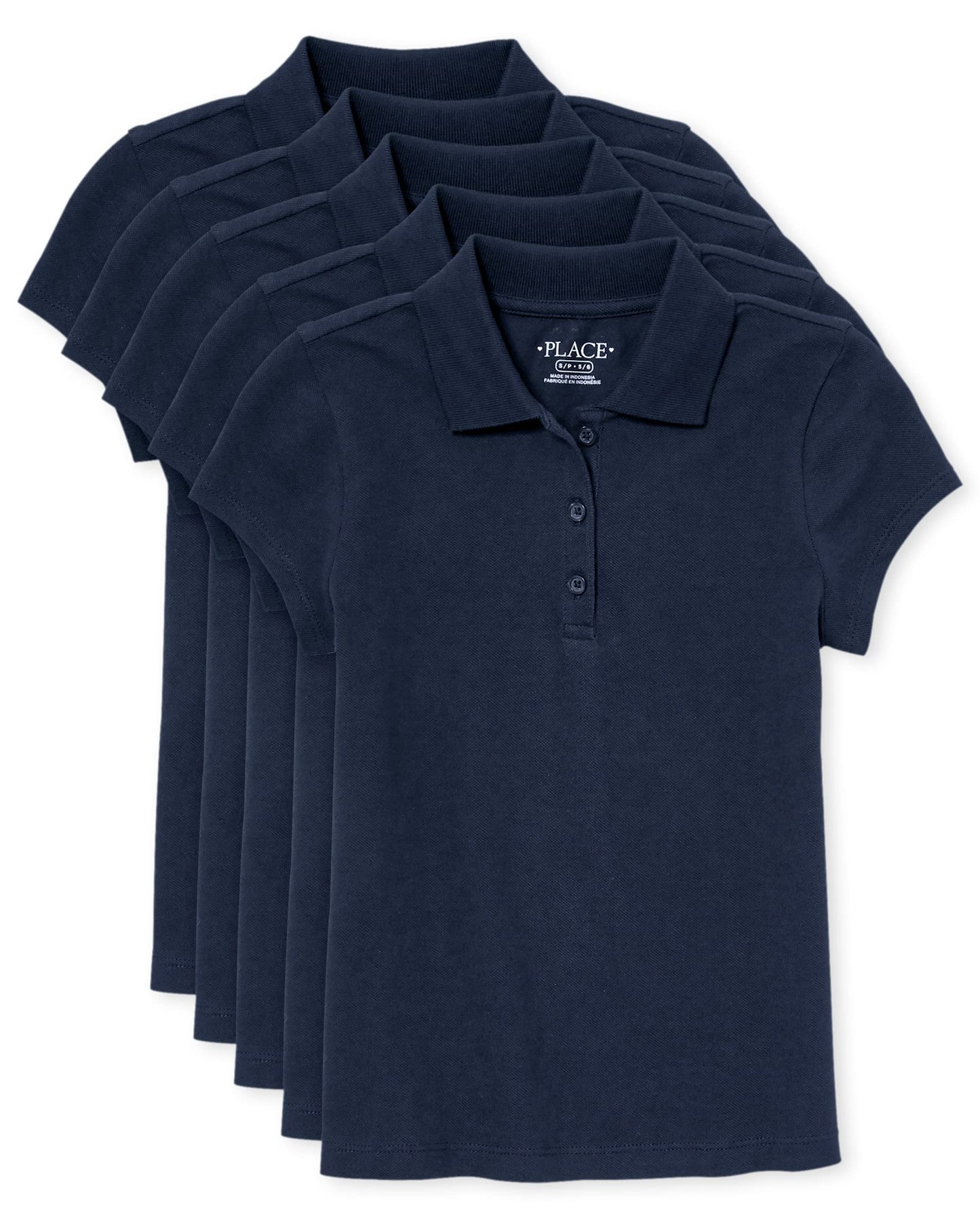 The Children's Place Girls' 5 Pack Short Sleeve Ruffle Pique Polo, Tidal, X-Large(Plus)