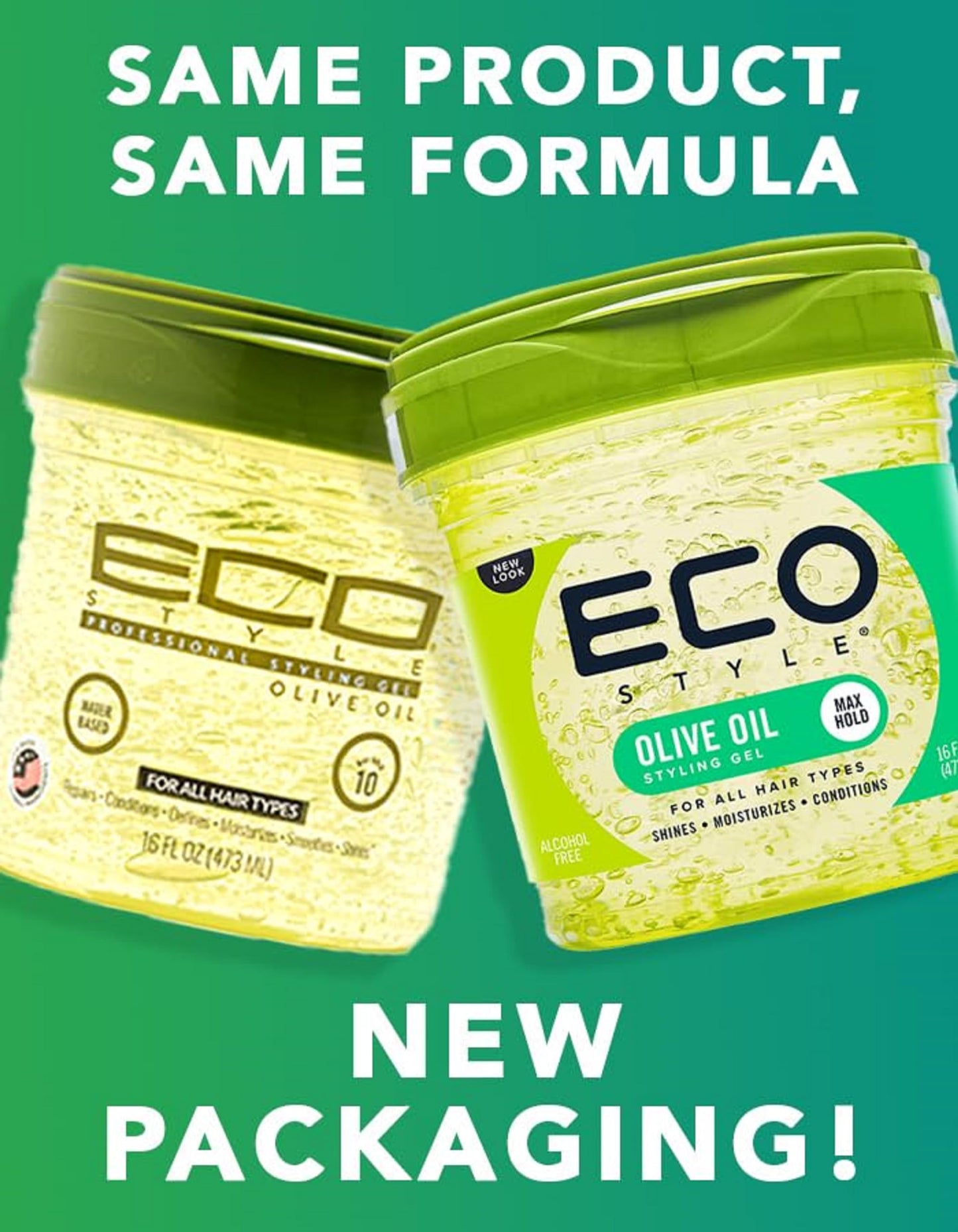 Eco Style ECOCO Style Gel Olive Oil-100% Pure Olive Oil-Adds Shine And Tames Split Ends-Weightless Style-Nourishes And Repairs-Adds Moisture To The Scalp-Superior Hold-Healthy Shine-16 Oz