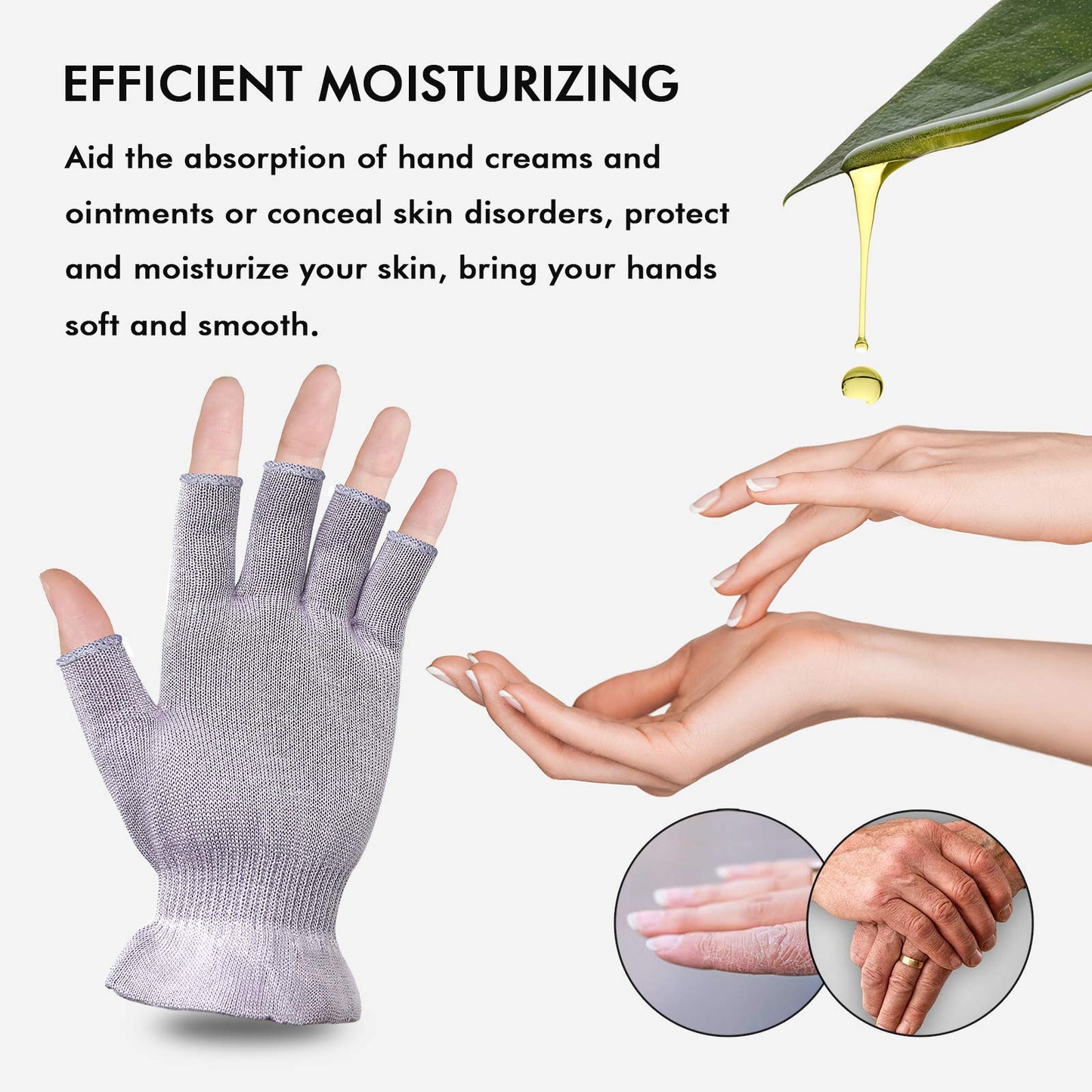 MIG4U Fingerless Moisturizing Gloves, Half Finger Touchscreen Beauty Glove for Eczema, SPA, Dry Hands, Skin Treatment, Summer Sun UV Protection, Pale Purple, 1 Pairs S/M