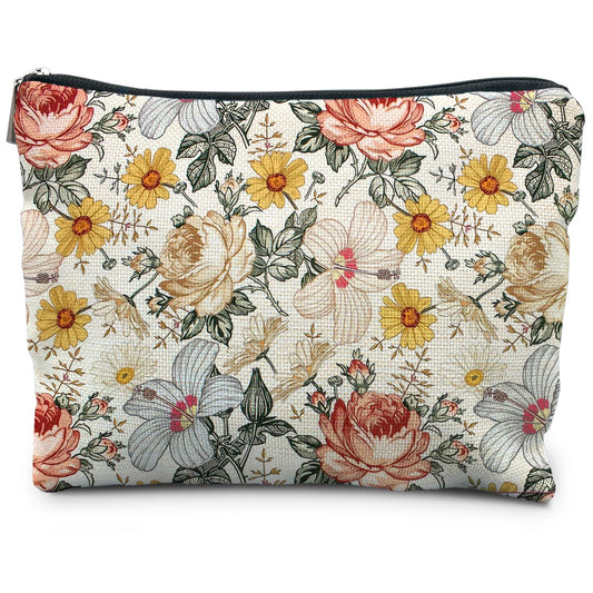 RYYCDOI Floral Makeup Bag, Vintage Floral Pouch for Women, Aesthetic Makeup Bag, Flower Gifts for Women, Gifts for Flower Lovers, Colorful Garden Flowers Makeup Pouch