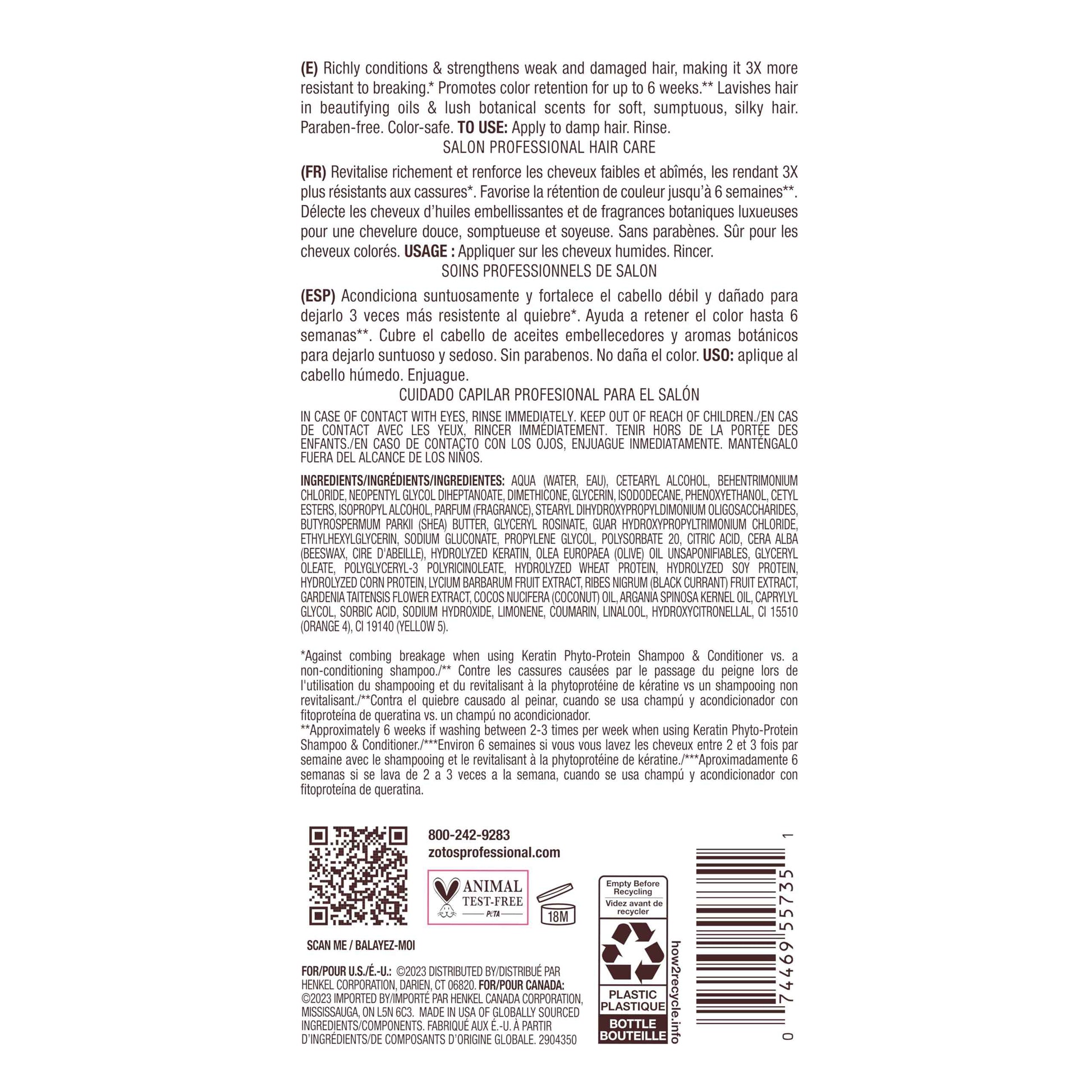 Bain de Terre Keratin Phyto-Protein Color Protect Strengthening Conditioner, Color-Safe Strengthening for Weak & Damaged Hair, Sulfate-Free, Paraben-Free 33.8 Fl Oz