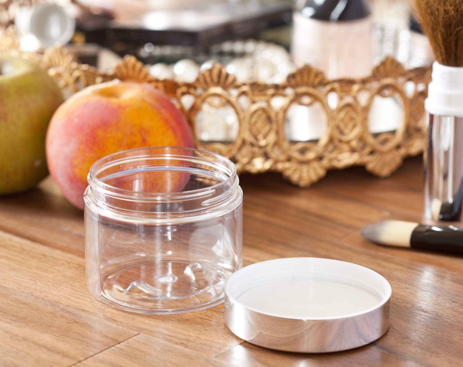 6 oz Clear PET Plastic Jar with Silver Metal Overshell Lid (12 Pack)