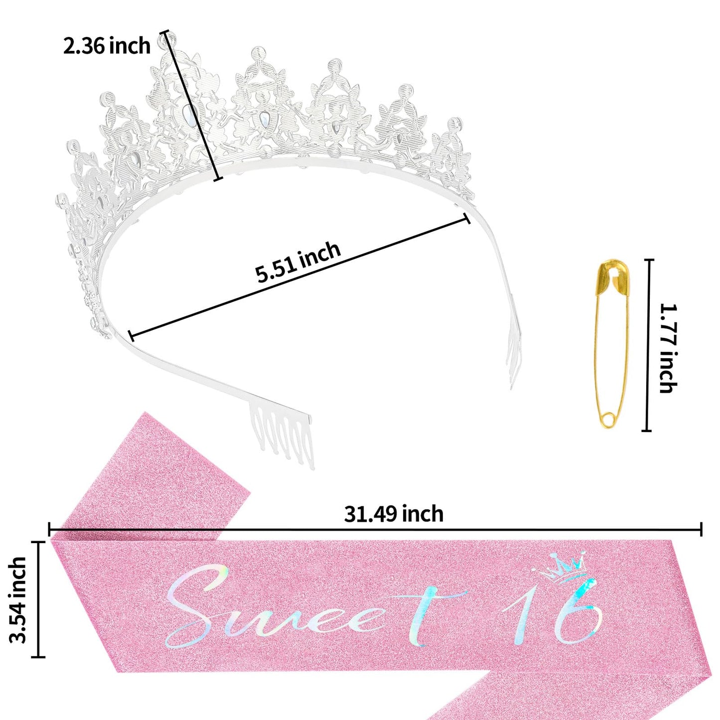 YARIEW Pink Sweet 16 Sash and Tiara, Sweet 16 Birthday Decorations for Girls, Birthday Crown and Sash, 16th Birthday Gifts for Girls, Sweet Sixteen Gifts for Girls…