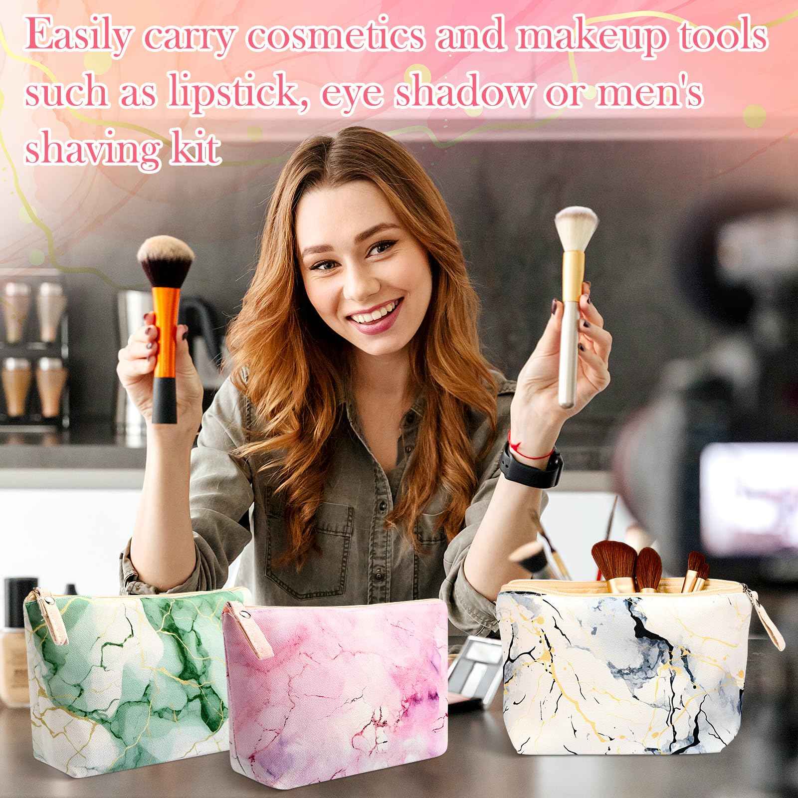 Boao 6 Pieces Canvas Cosmetic Bags Pouches for Purse with Zipper Printed Makeup Bag Multi Function Canvas Travel Pouch Organizer Pouch for Women Vacation Travel, 6 Styles(Marbling Style)