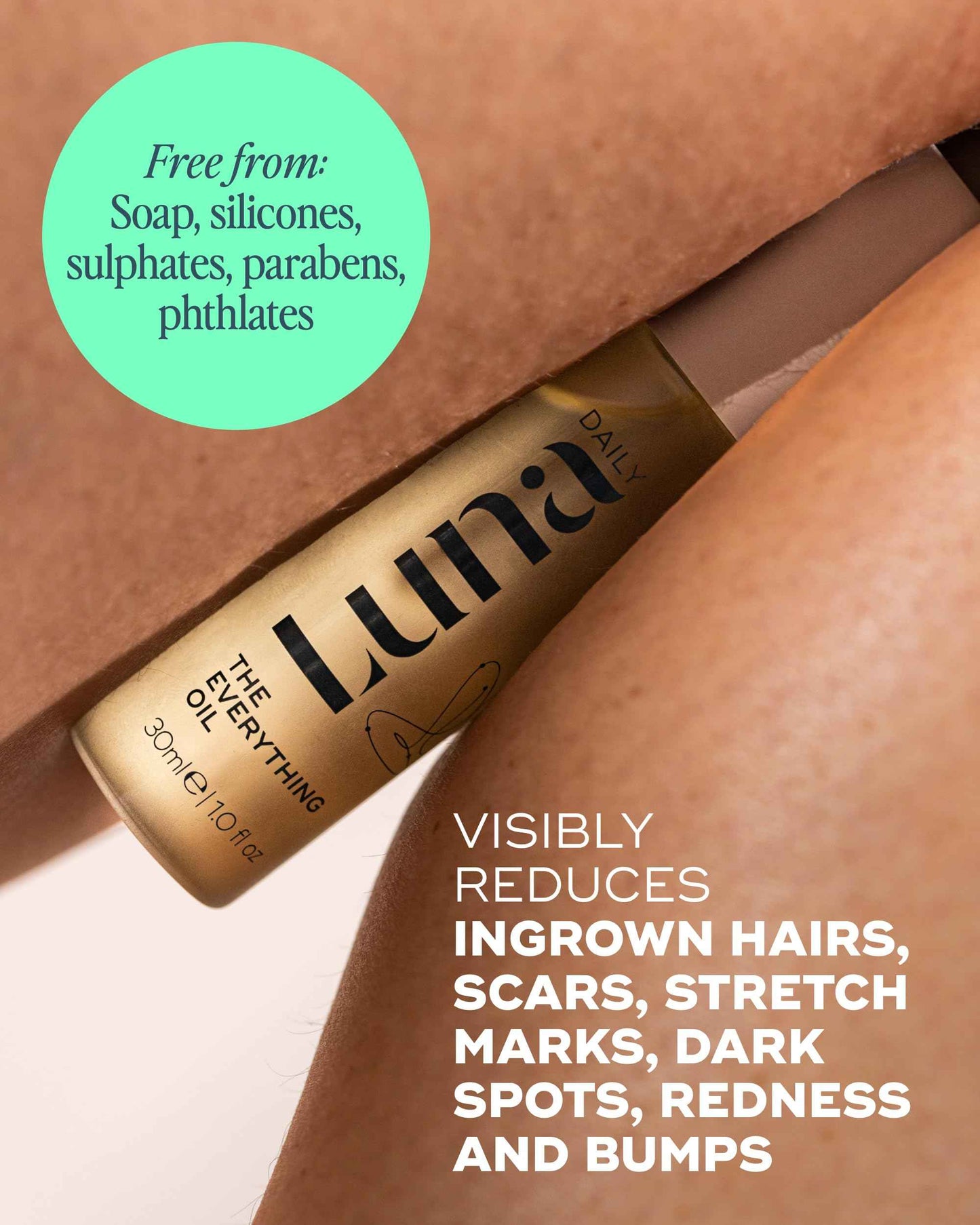 Luna Daily Ingrown Hair Oil (30ml) |Multi-Purpose Hydrating Oil |Soothes Razor Bumps, Reduces Redness, Softens Dry Skin, & Prevents Ingrown Hairs | Jojoba & Botanical Extracts for Smooth Skin