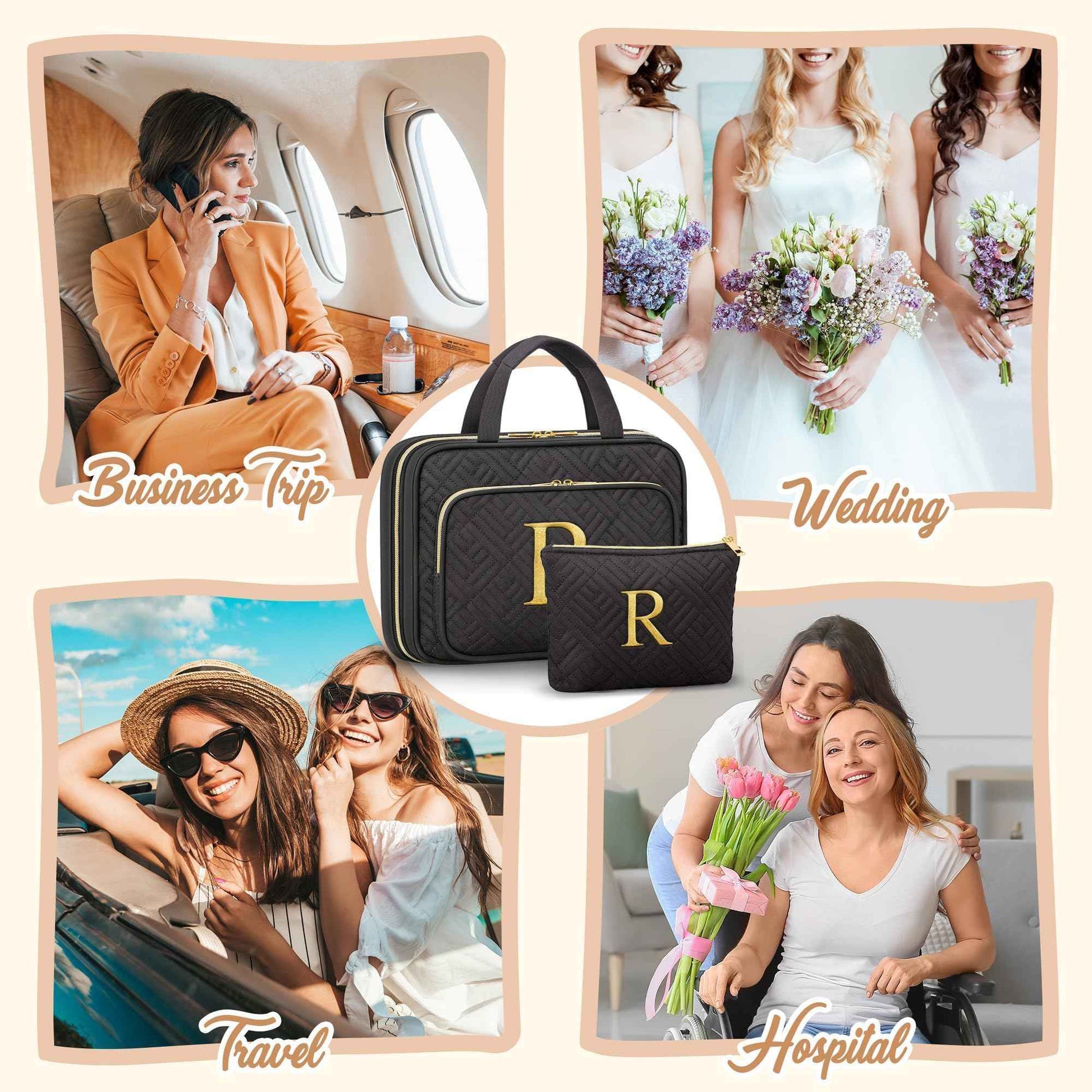 Personalized Gifts for Women, Initial Toiletry Bag Hanging Travel Organizer & Makeup Cosmetic Bag with Embroidery Letter Teacher Appreciation Gift Birthday Christmas Gifts for Mom Wife Friend Sister