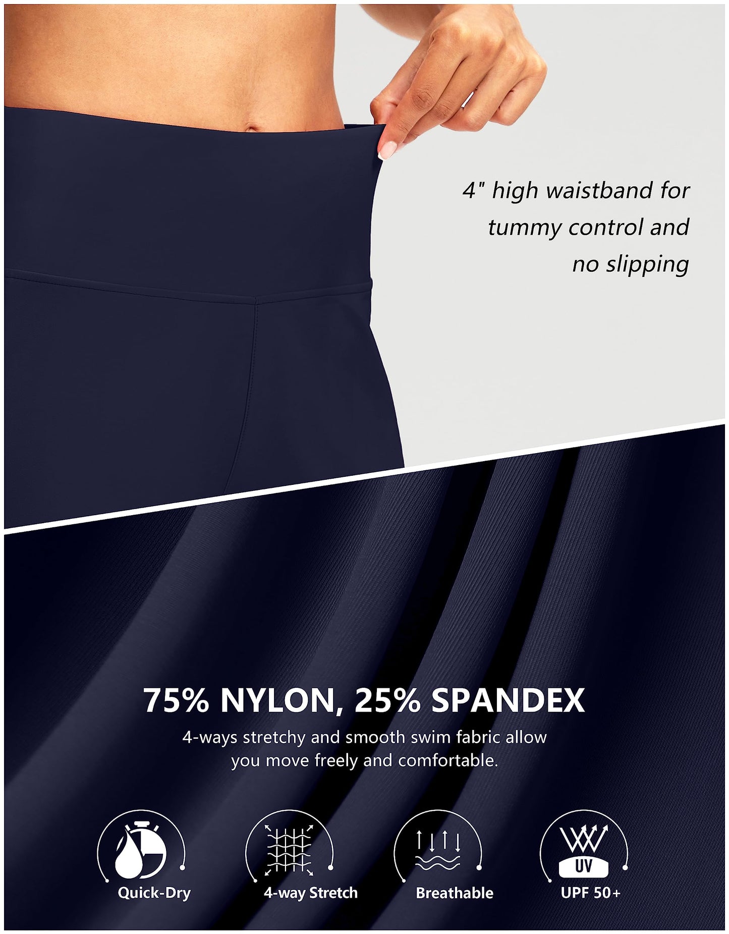 G Gradual Women's 7" Long Swim Board Shorts High Waisted Quick Dry Beach Swimming Shorts for Women with Liner Pockets(Navy,S)