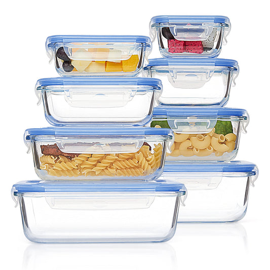 Vtopmart 8 Pack Glass Meal Prep Container with Lids, Snapware Lunch Containers for Food Storage, Airtight Kitchen Container for Leftover, Microwave, Oven, Freezer and Dishwasher Safe, BPA Free