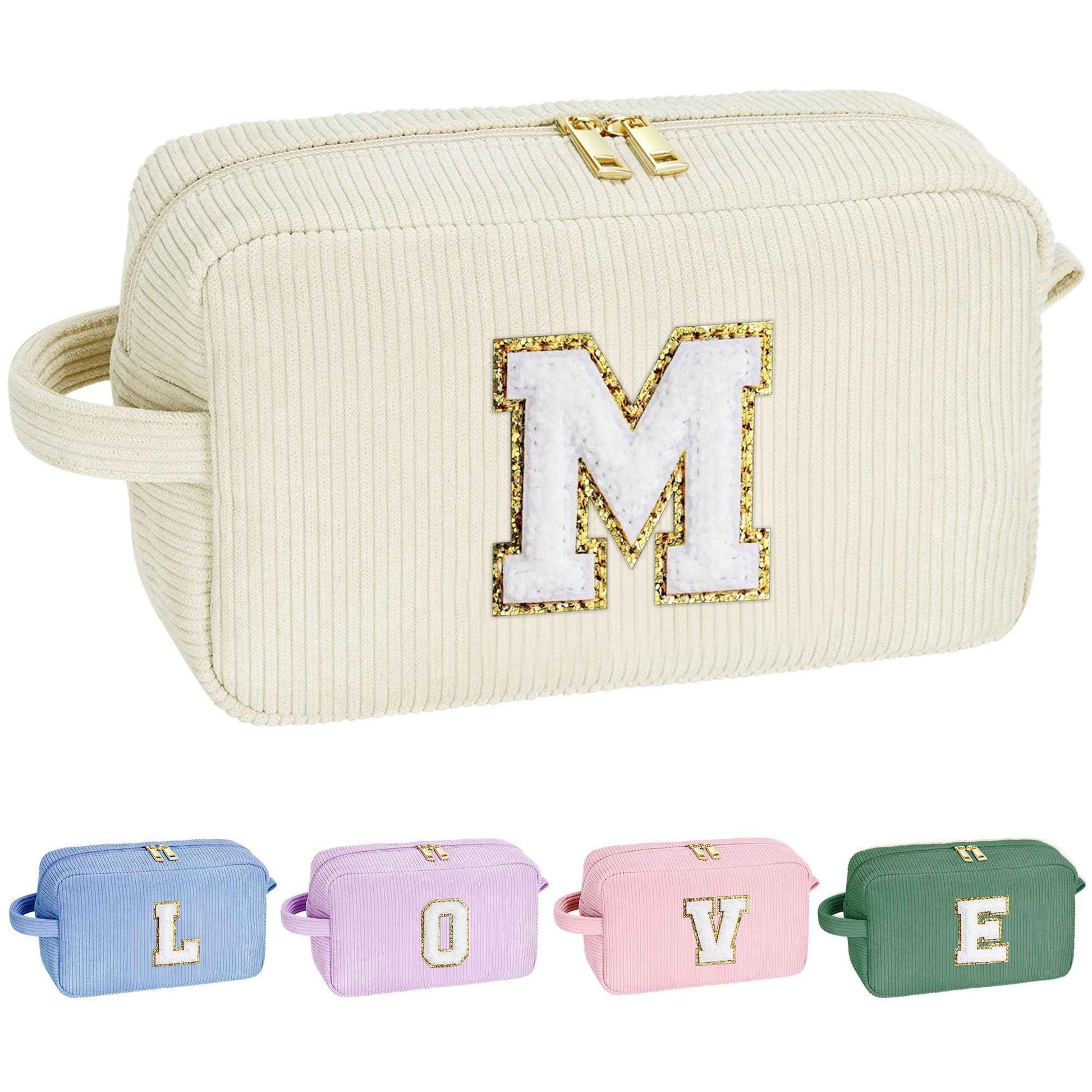 YOOLIFE 3 Pcs Initial Jute Tote Bag & Initial Makeup Bag Personalized Gifts for Women Teen Girls
