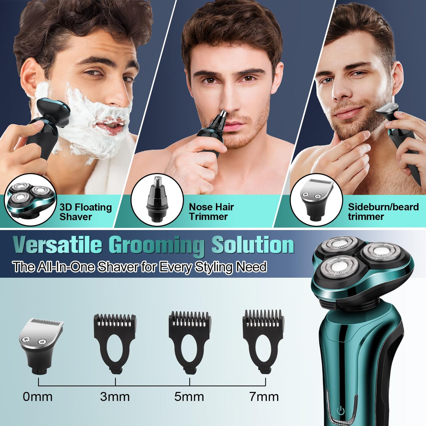 Electric Razor for Men, Shaver for Men Face,Waterproof Wet Dry Electric Shavers LED Display Cordless with Rechargeable Nose Hair Trimmer and Beard Trimmer,Prtable Travel Men's Razors