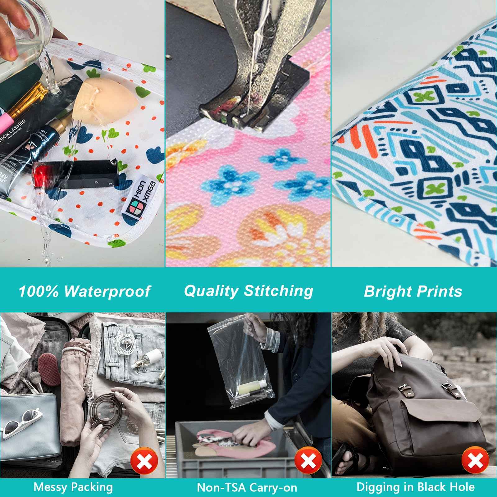 HIONXMGA TSA Approved Toiletry Bag, Set of 3 Clear Travel Toiletry Bag Quart Size Zipper Travel Pouch, Waterproof Makeup Cosmetic Bag for Women Men Kids Toiletries Carry on, Dinosaur White