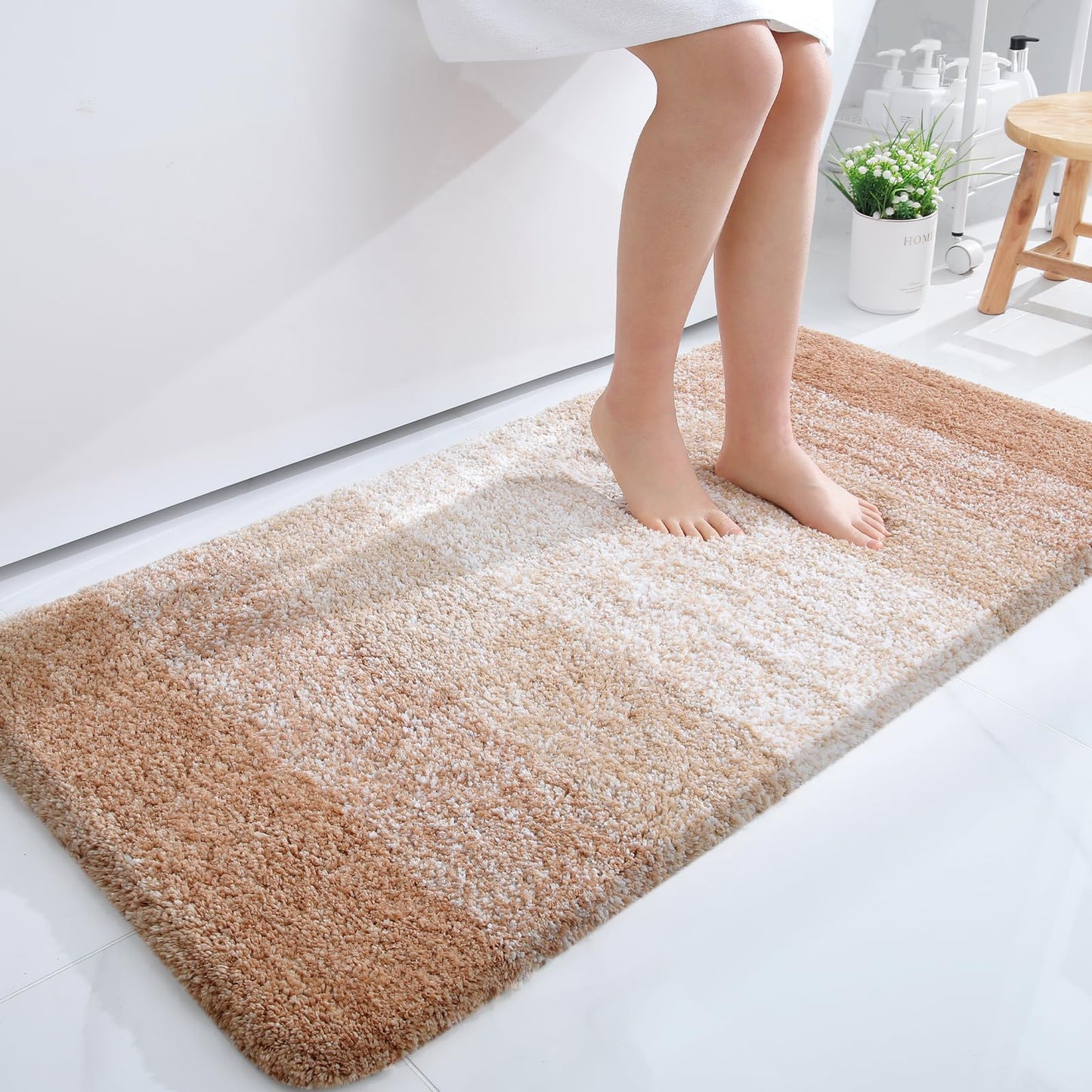 OLANLY Bathroom Rug Mat 44x24, Extra Soft and Absorbent Microfiber Bath Rugs, Non-Slip Plush Shaggy Bath Carpet Runner, Machine Wash Dry, Bath Mats for Bathroom Floor, Tub and Shower, Beige