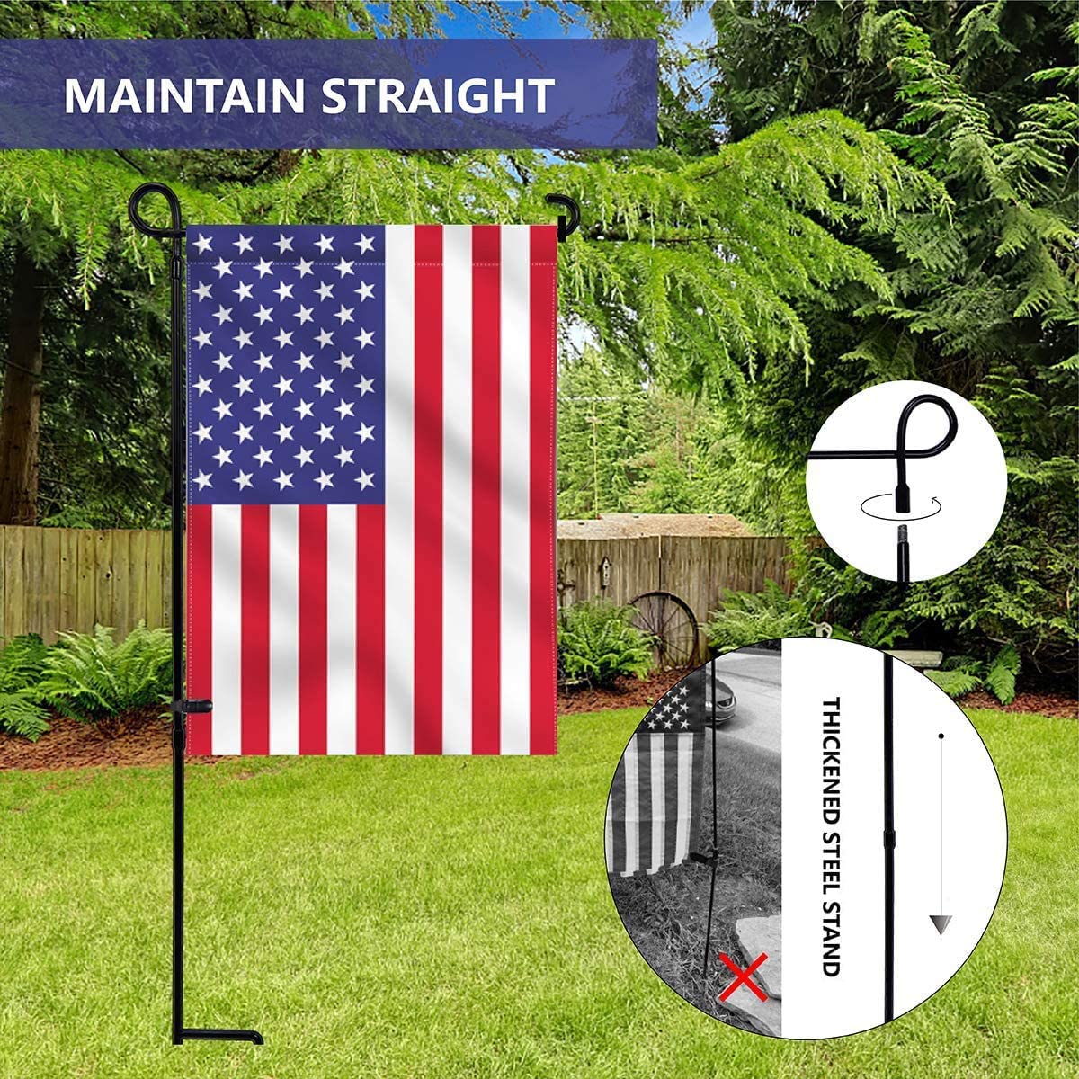 YEAHOME 2PC Garden Flag Holder Stand, Weather-Proof Yard Flag Pole Black Metal Powder-Coated Flagpole with Tiger Clip and Rubber Stopper for Garden Flags Outdoor Decorations