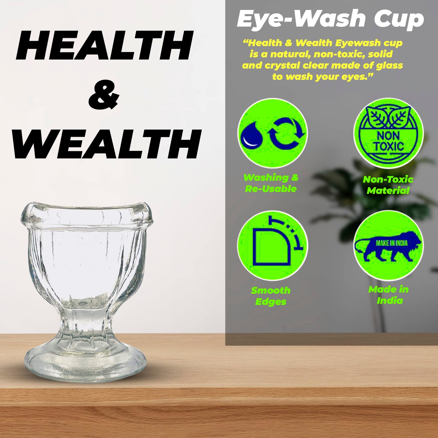 Glass Eye Wash Cup - Clean and Healthy Eyes | Soothing Relief from Irritants, Dust, Dry Eyes | Set of 2 Cups with Eye-Shaped Rim for a Snug Fit