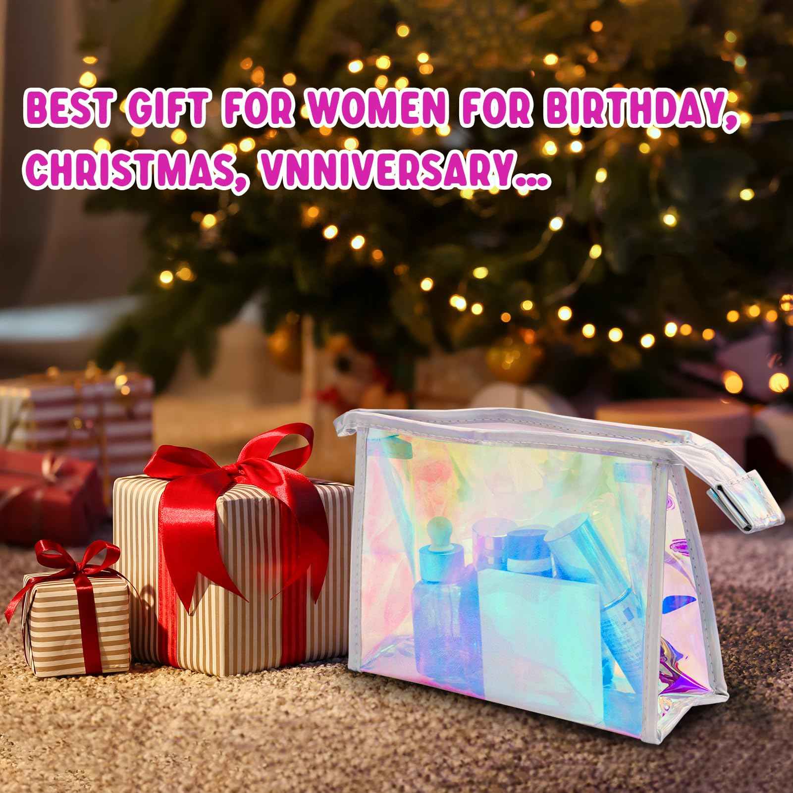 Zwish 2Pack Holographic Makeup Bags Bulk, Iridescent Pouch Portable Zippered Toiletry ， Travel Makeup Brush Holder, Makeup Organizer， Waterproof Cosmetic ， Gift Bags for Women