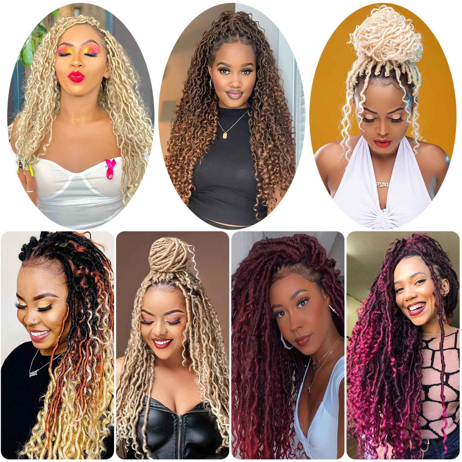 8Packs Goddess Locs Crochet Hair 22Inch Crochet Locs,Boho Faux Locs With Curly Ends River Hippie Locs Bohemian Locs Crochet Braids(1B/4/30, 22inch(Pack of 8))