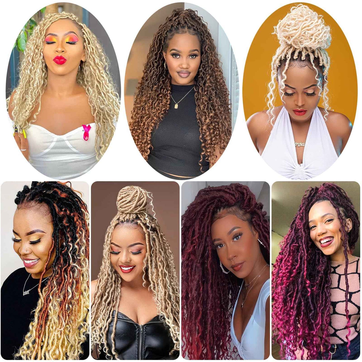 Goddess Locs Crochet Hair 26Inch 8Packs Boho Faux Locs,Crochet Loc With Curly Ends River Hippie Bohemian Loc Crochet Hair for Black Women(1B, 26inch(Pack of 8))