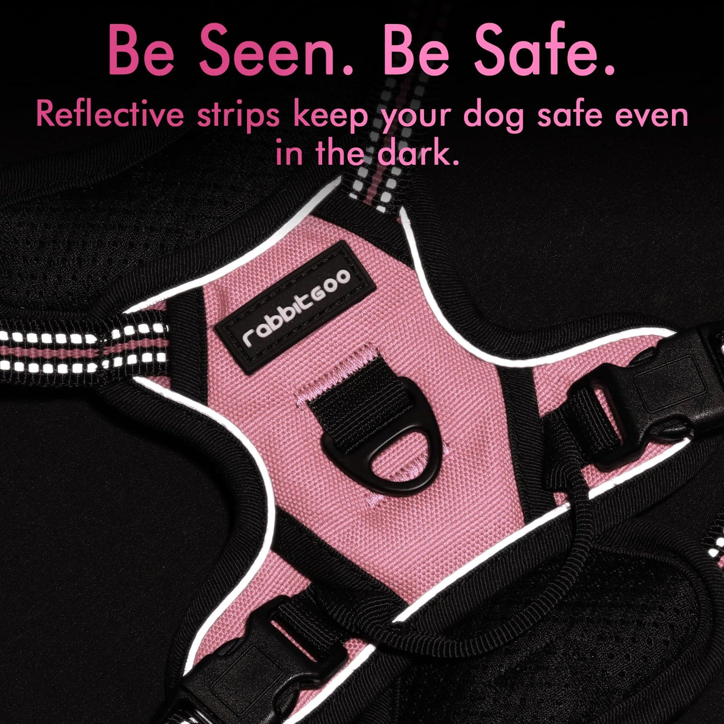 rabbitgoo Dog Harness, No-Pull Pet Harness with 2 Leash Clips, Adjustable Soft Padded Dog Vest, Reflective No-Choke Pet Oxford Vest with Easy Control Handle for Small Dogs, Pink, XS