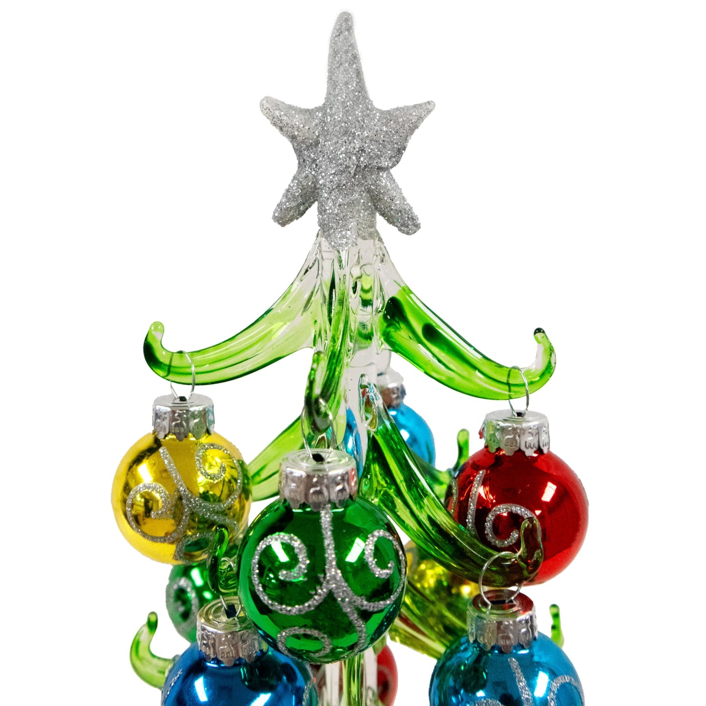 Red Carpet Studios Miniature Glass Christmas Tree with 16 Glitter Ornaments, 10-Inches, Silver