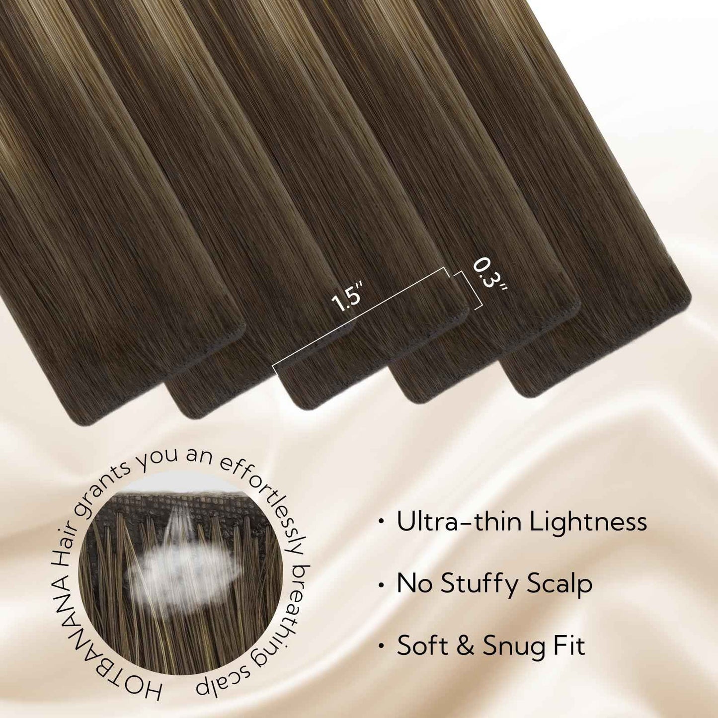 HOTBANANA Invisi Edge Tape in Hair Extensions Human Hair, 10inch 30g 20pcs Balayage Chocolate Brown to Honey Blonde Invisible Tape in Extensions Straight Seamless Real Remy Hair Injected