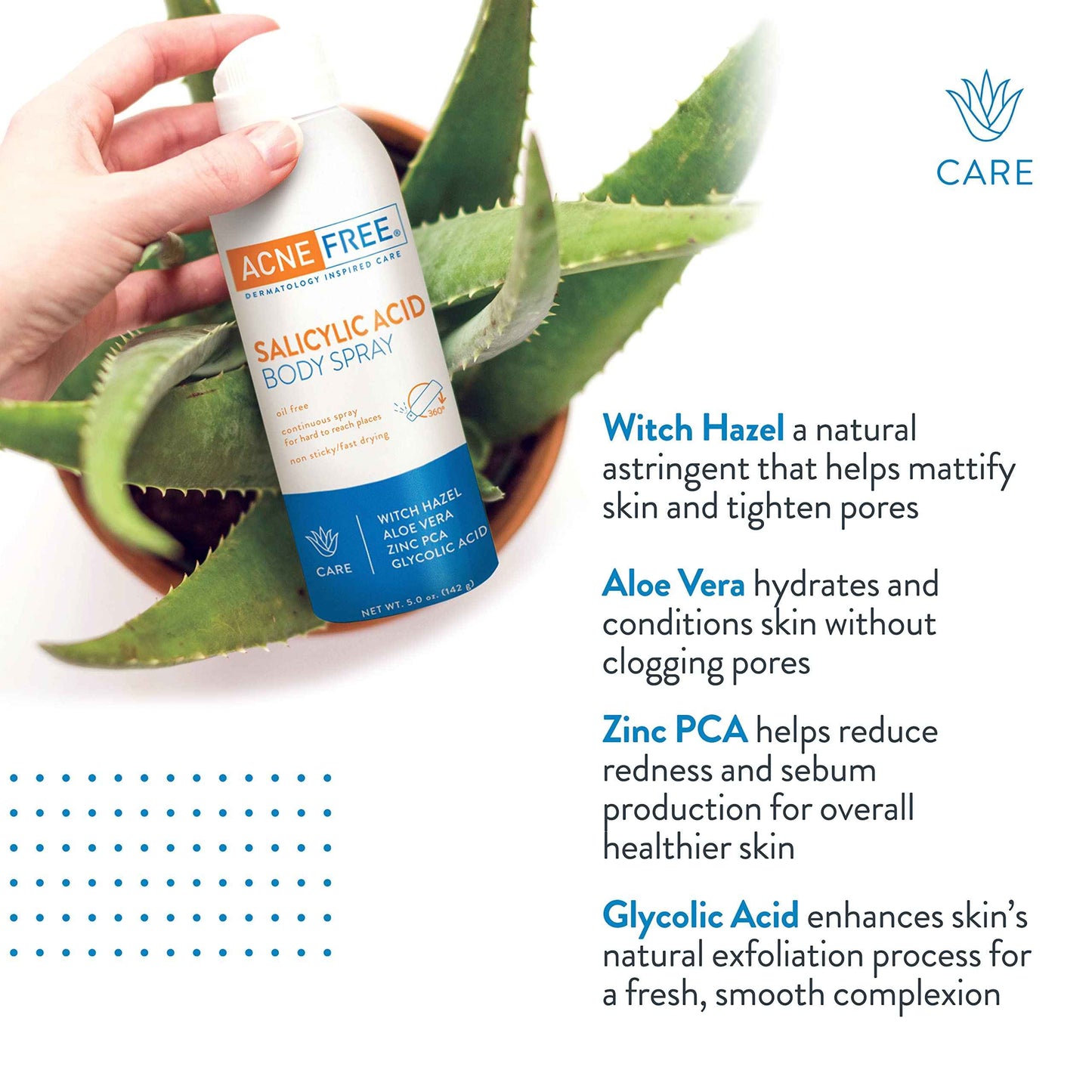 Acne Free Salicylic Acid Body Spray, Salycylic Acid, Glycolic Acid for Exfoliating, Clarify and Unclog Pores, Basic, 5 Ounce (Pack of 3)