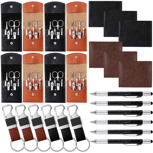 Huquary 6 Sets Christmas Gifts for Men Gifts Bulk Nail Clipper Multitool Pens Leather Wallet Keychain Party Favor