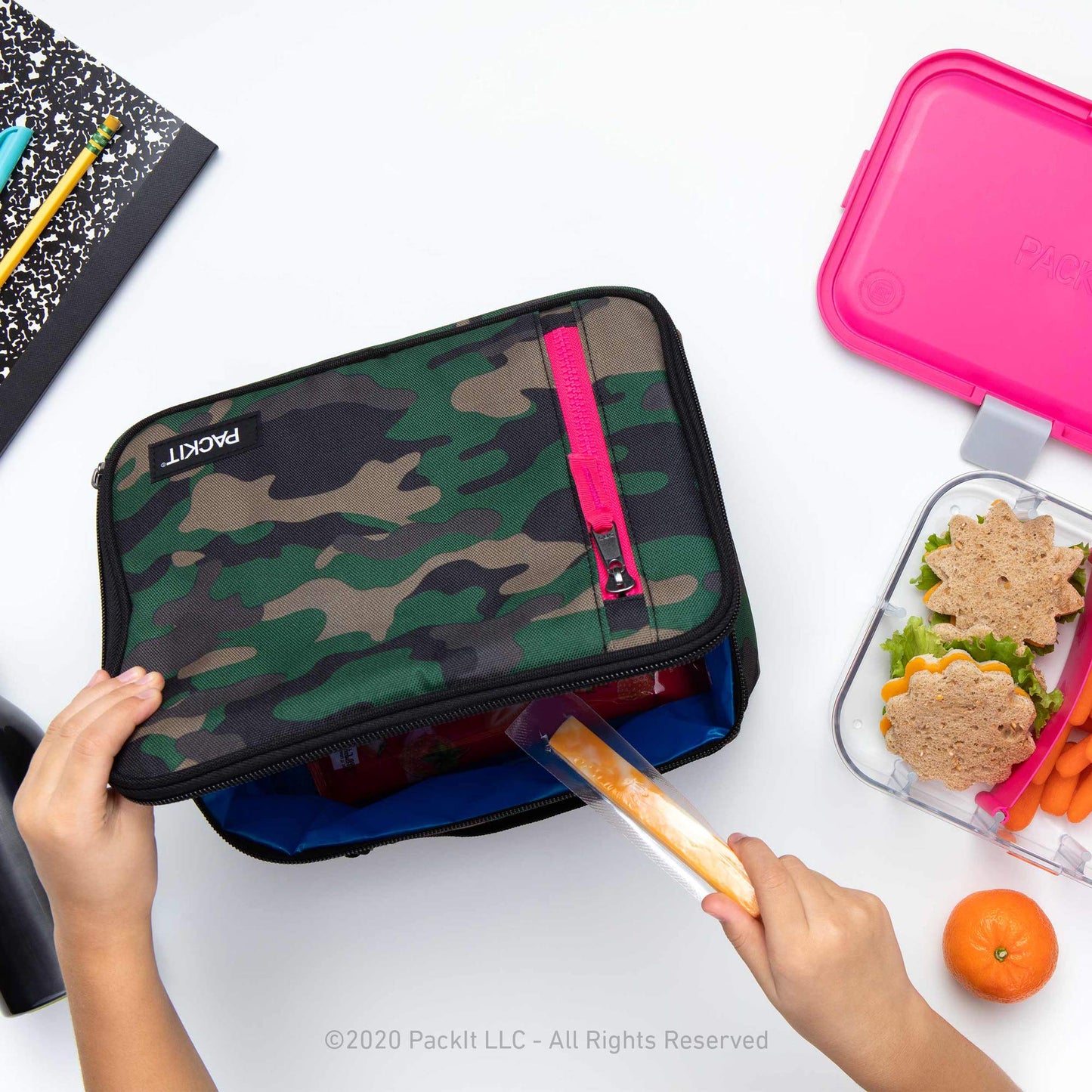 PackIt Freezable Classic Lunch Box, Camo Hot Pink, Built with EcoFreeze Technology, Collapsible, Reusable, Zip Closure With Zip Front Pocket and Buckle Handle, Designed for Lunches