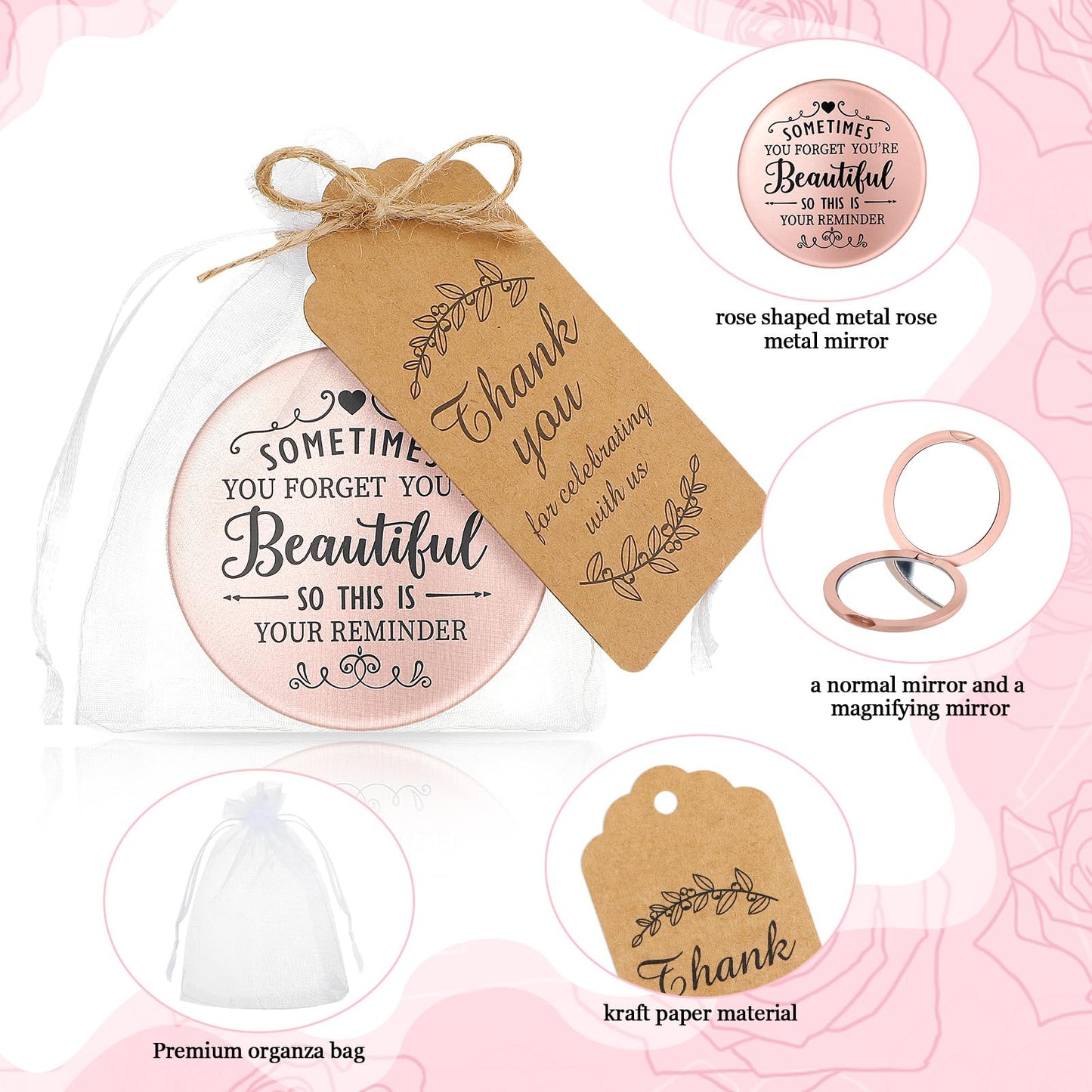 Tatuo 24 Set Compact Mirror Bulk Inspirational Appreciation Gifts Pocket Mirror for Women Gift Sets Pocket Makeup Mirrors for Purses for Bachelorette Bridal Party Souvenir Gift