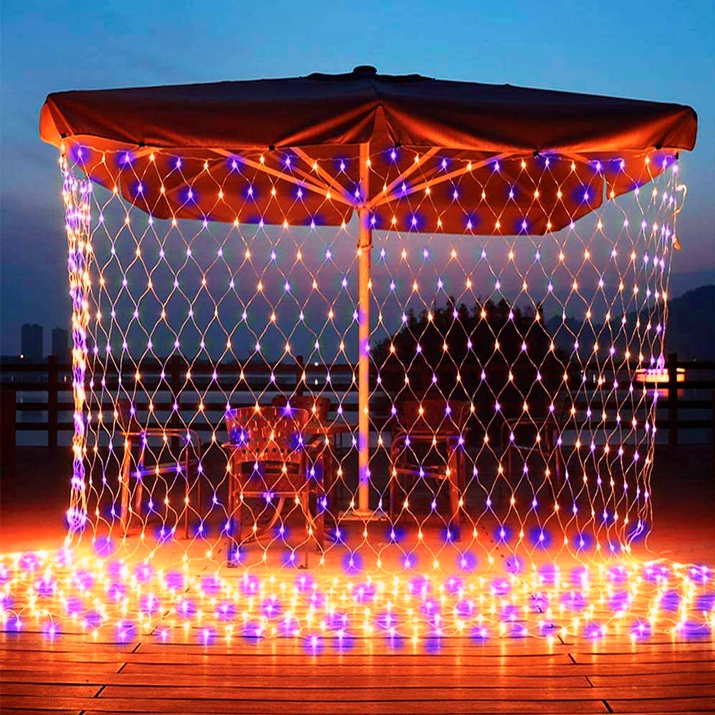 Dazzle Bright Halloween 360 LED Net Lights, 12FT x 5 FT Connectable Waterproof String Lights with 8 Modes, Halloween Decorations for Indoor Outdoor Party Yard Garden Decor, Purple & Orange