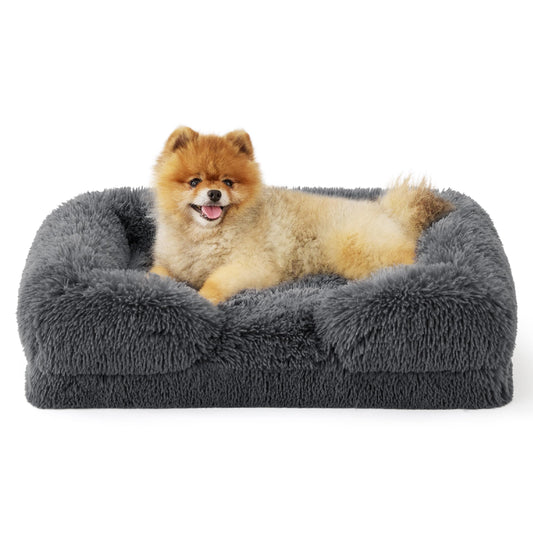 Bedsure Small Orthopedic Dog Bed - Washable Calming Dog Sofa Beds for Small Dogs, Supportive Foam Pet Couch Bed with Removable Washable Cover, Waterproof Lining and Nonskid Bottom Couch, Grey