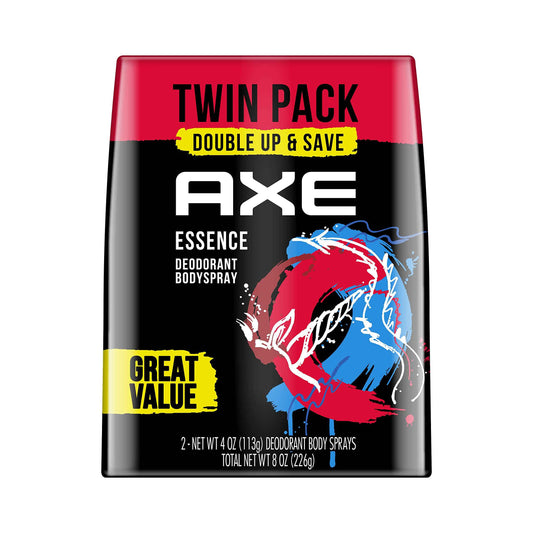 AXE Dual Action Body Spray Deodorant for Long Lasting Odor Protection Essence Black Pepper & Cedarwood Mens Deodorant Formulated Without Aluminum 4.0 oz, Twin Pack