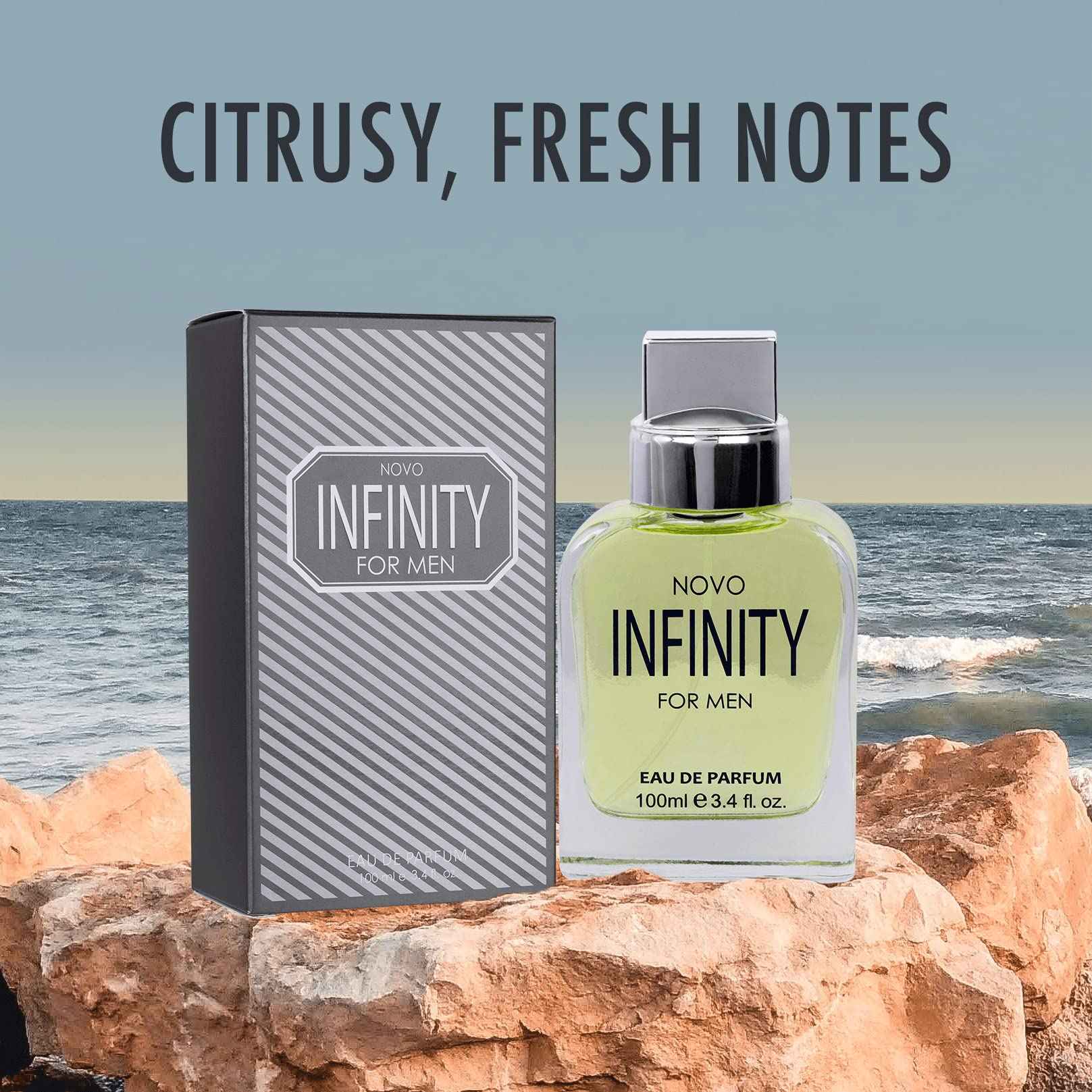 NovoGlow Novo Infinity for Men- 3.4 Fluid Ounce Eau De Parfum Spray for Men - Refreshing Citrusy & Floral Top Notes Smell Fresh All Day Long Lovely Gift Occasions
