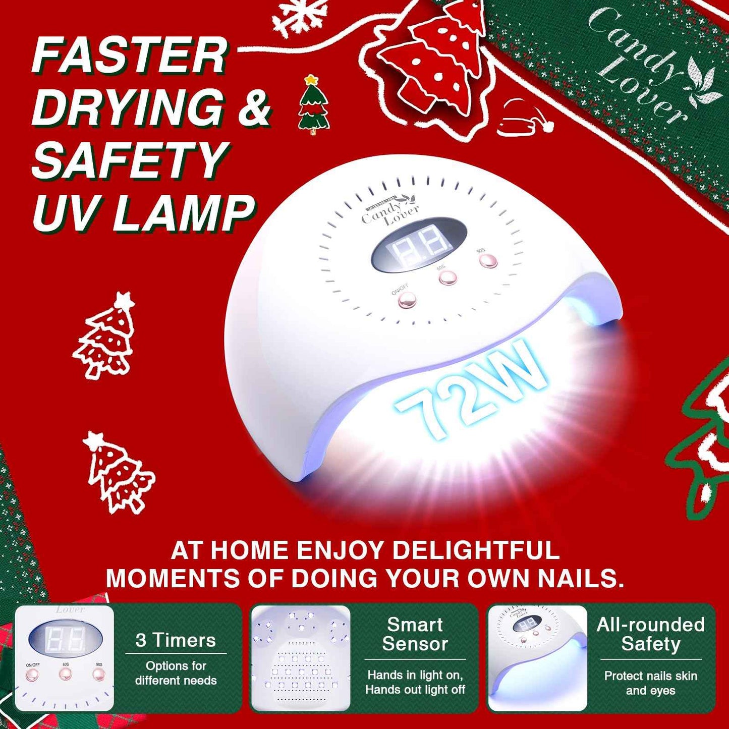 Candy Lover Christmas Gel Nail Polish Kit with U V light - 12 Xmas Colors Gel Polish with 72W Nail Lamp Base Top Coat Gel Nail Kit for Beginners with Everything Manicure Kit for Women Teen Girl Gifts