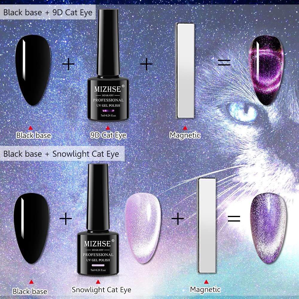 MIZHSE 9D Cat Eye Gel Nail Polish, Magnetic Gel Polish Set, Auroras Snowlight Chameleon Effect Soak Off UV LED with Magnet Stick Gel Nail Polish Set 10pcs (9D Collection 2)