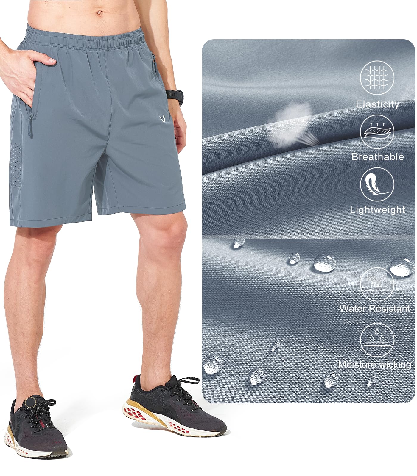 NORTHYARD Men's Athletic Running Shorts Quick Dry Workout Shorts 7"/ 5"/ 9" Lightweight Sports Gym Basketball Shorts Hiking Exercise CLOUDGREY S