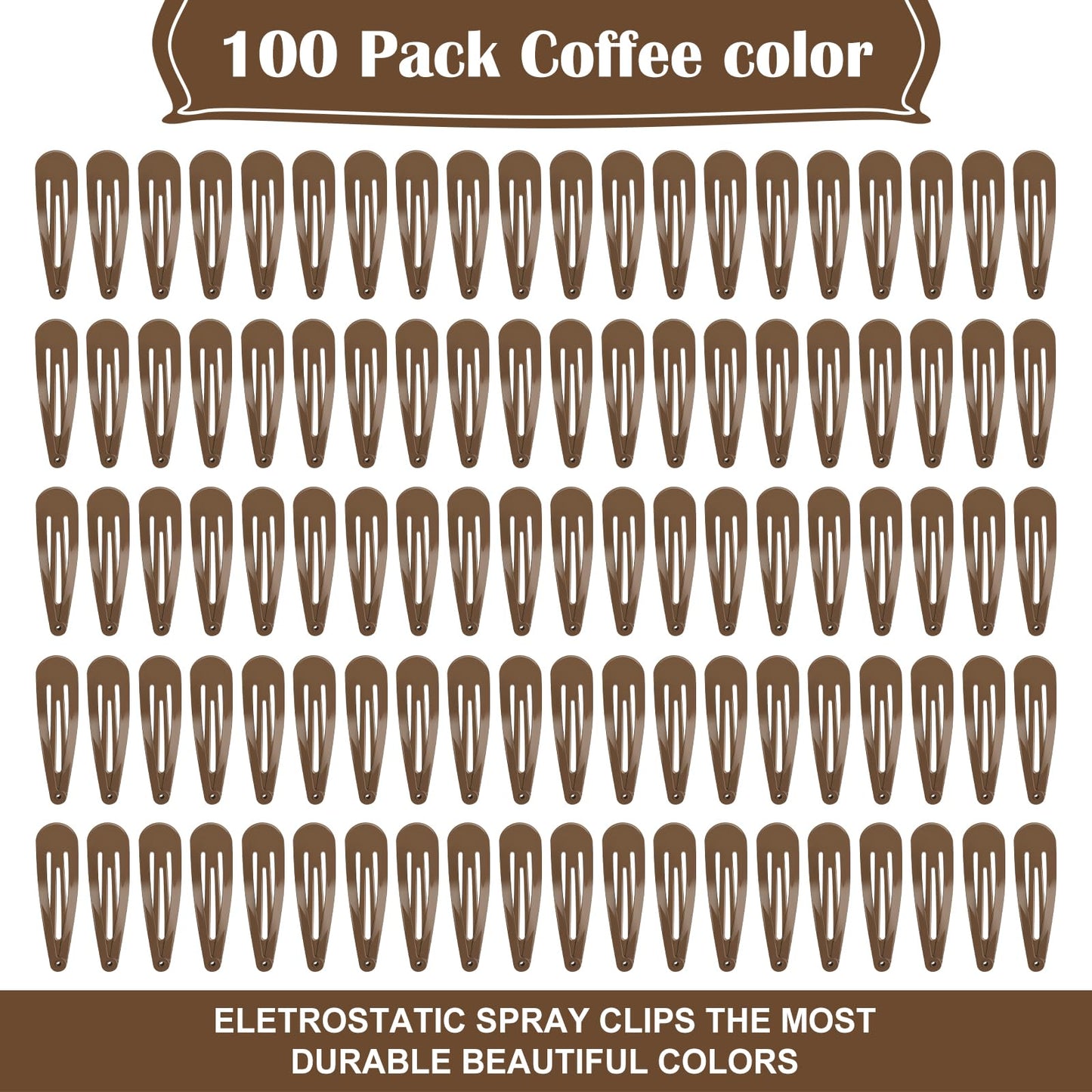 100Pcs Snap Hair Clips, Sublaga 2 Inch Bend Hair Clips, Metal Barrettes, No Slip Cute Solid Candy Color Hair Accessories for Girls, Women, Kids Teens or Toddlers (100pcs Coffee)