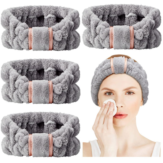 WILLBOND 4 Pack Microfiber Headbands Spa Facial Headbands Makeup Headbands Elastic Terry Cloth Head Wrap for Women Girls Washing Face Makeup Shower Yoga Sports (Gray)