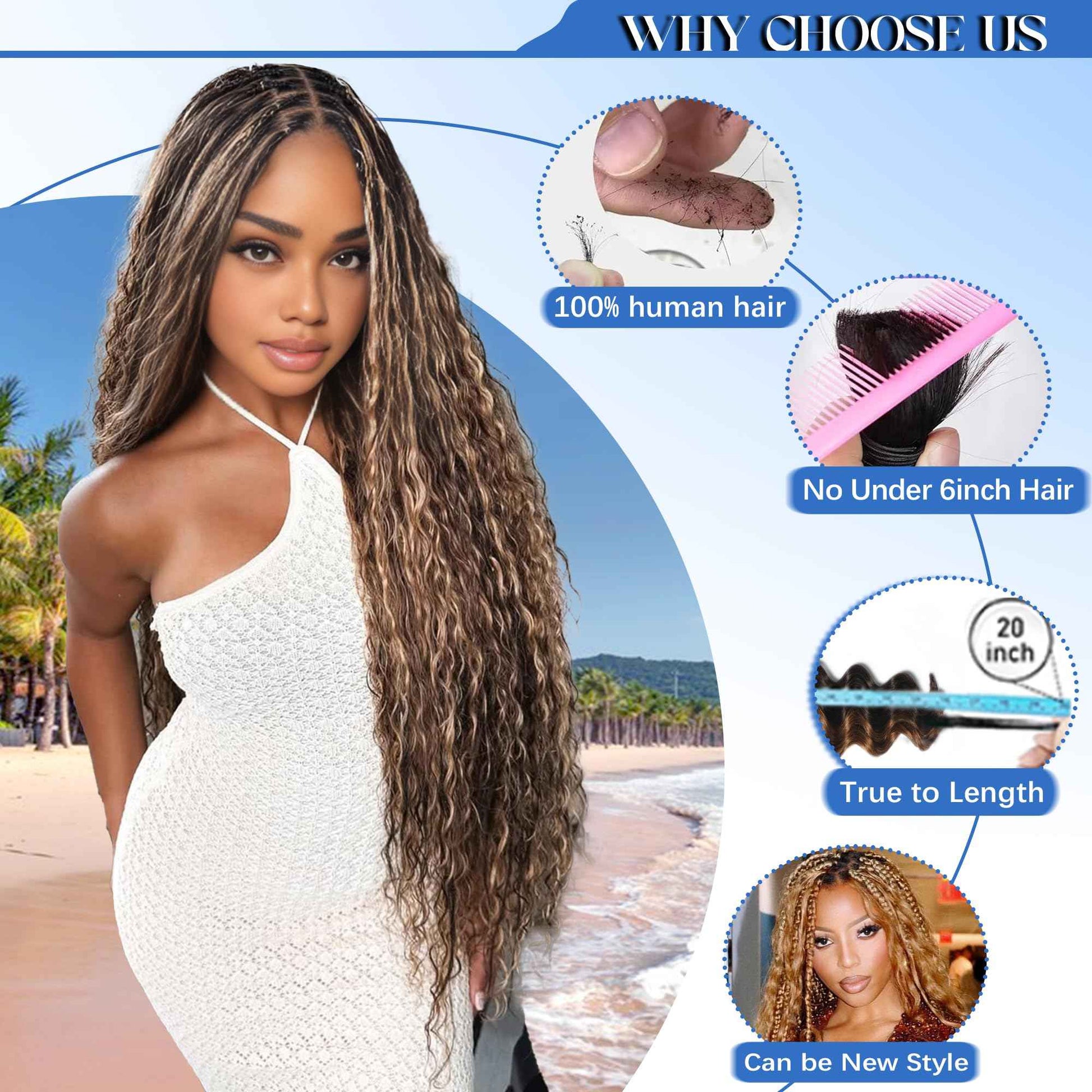 Human Braiding Hair for Boho Braids Human Hair 120g 16Inch Curly Boho Hair for Braiding Knotless 12A Deep Water Wave Bulk Hair Bohemian Braids No Weft 3 Bundles/Pack Chocolate Brown