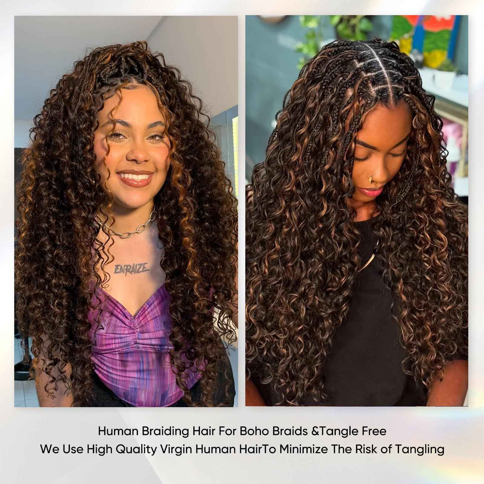 Human Braiding Hair 16 Inch 100g 4/30 Ombre Highlight Deep Wave Bulk No Weft Curly Bundles Human Hair Extensions for Boho Knotless Braids (4/30)