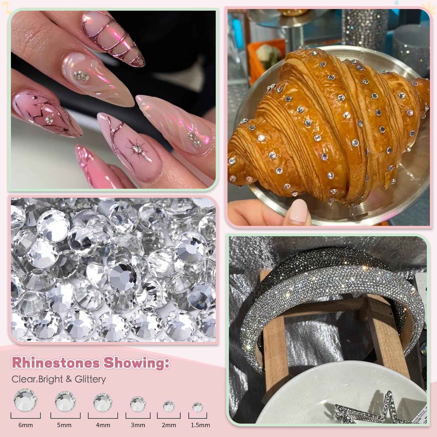 EARLMONI 2800PCS Rhinestones with 15ml B-7000 Rhinestone Glue, Pick Up Tweezers, Rhinestone Picker Pen, 6 Sizes Silver AB Crystal Nail Gems for DIY Crafts Clothing Tumblers Shoes Fabric Nail Art