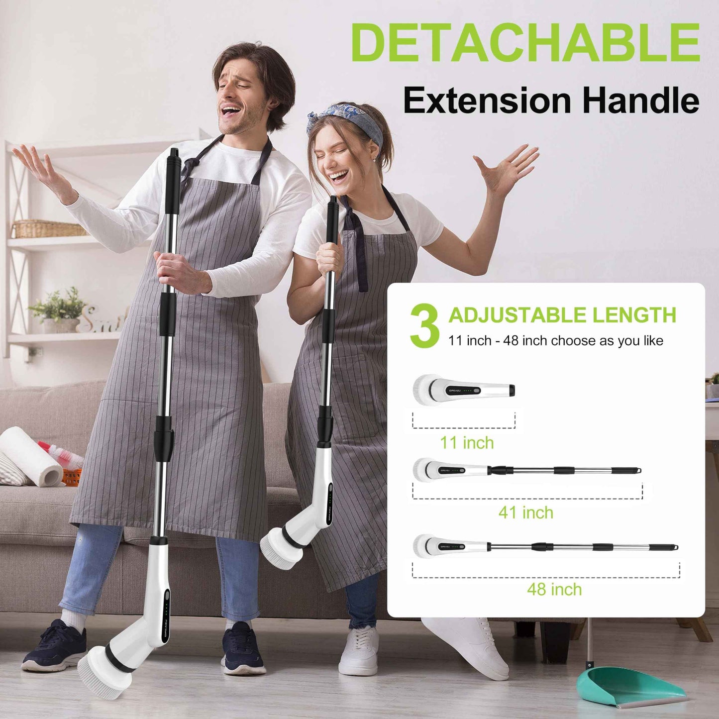 Electric Scrubber Brush, IPX7 Electric Scrubber for Shower, Electric Cleaning Brush Scrubber with 7 Replaceable Brush Heads & Retractable Handle, 2-Speed Adjustable Spin Cleaning Brush