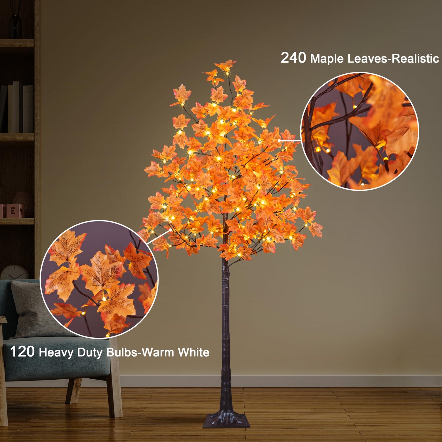 Lighted Maple Tree 6FT 120 LED Artificial Fall Tree for Decoration Inside and Outside Home Patio Wedding Autumn Festival Christmas Decor Warm White