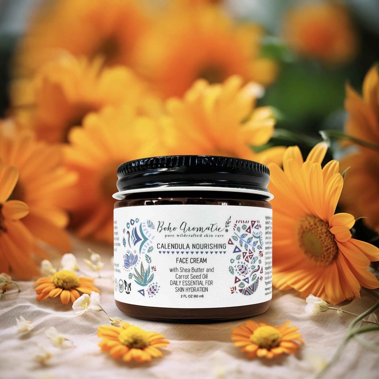 Boho Aromatic Calendula Nourishing Face Cream for Dry Skin, Natural & Organic Facial Cream, Hydrating and Moisturizing skin care product, Vegan Face Cream, calendula face cream, Facial Moisturizer