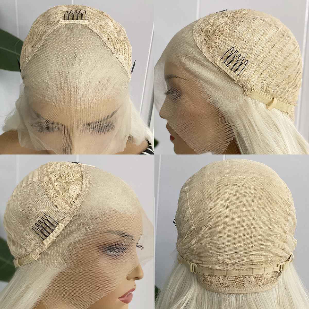 RONGDUOYI Ombre Color Synthetic Lace Front Wig for Women 13x4 Glueless Natural Straight Platinum Black Lace Wig Glueless Natural Hairline Synthetic Daily Wear Costume Party