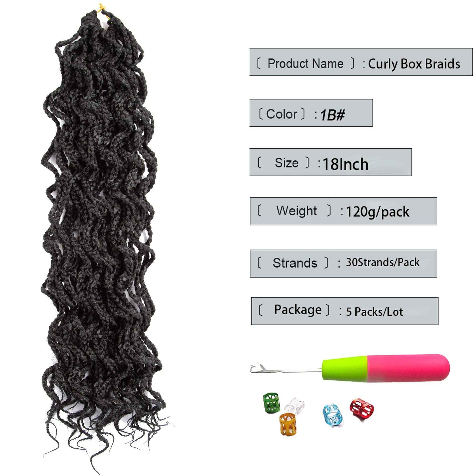 18 Inch Goddess Box Braids Crochet Braids Hair with Full Curly Braids Synthetic Premium Fiber Braiding Hair 5Packs/Lot 1B#