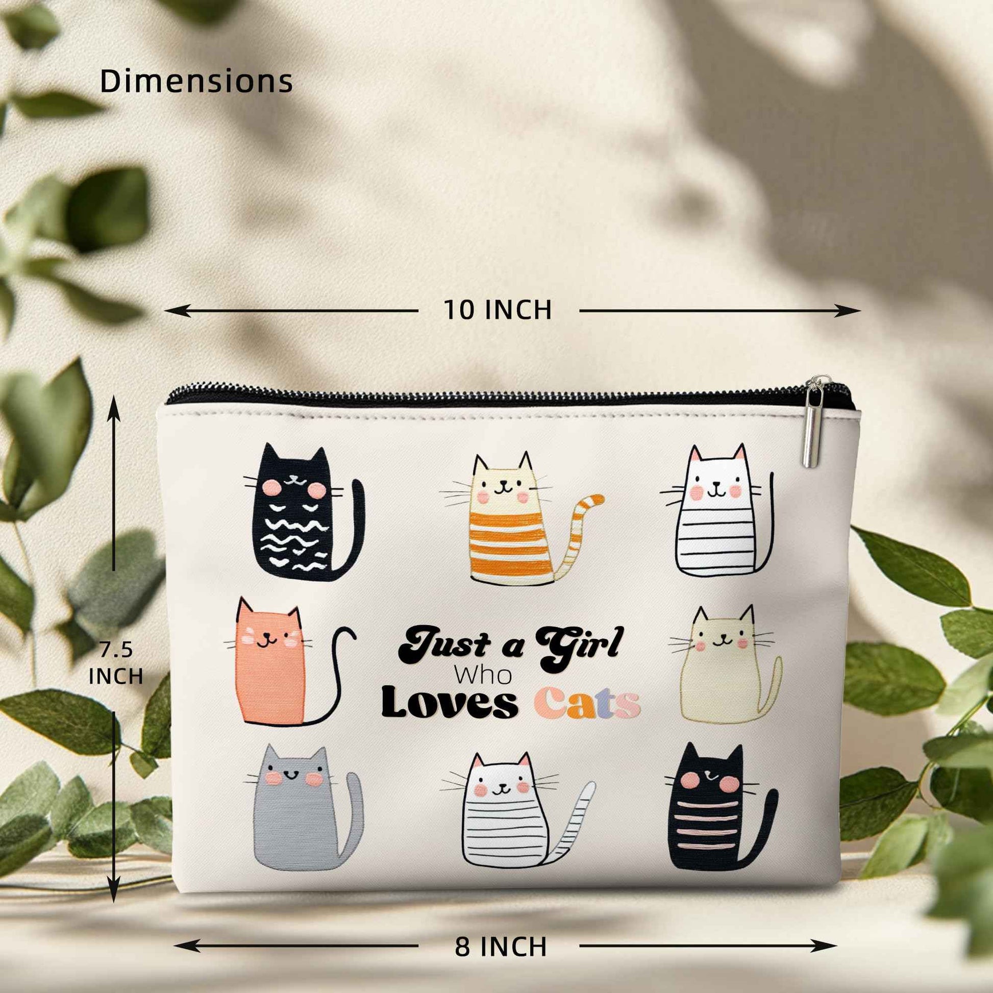 Rone168 Cute Cat Lover Gifts for Women Makeup Bag, Cat Lover, Just a Girl Who Loves Cats Organizer Bag. 10x7 Inches