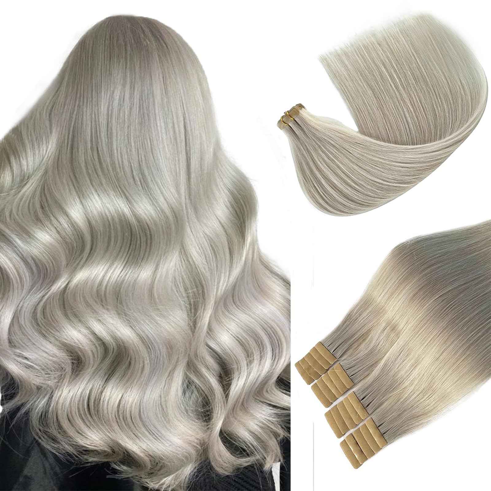 Tape in Hair Extensions Ice White Remy Human Hair Skin Weft Invisible Hair Extensions 18 Inch 50g/20pcs