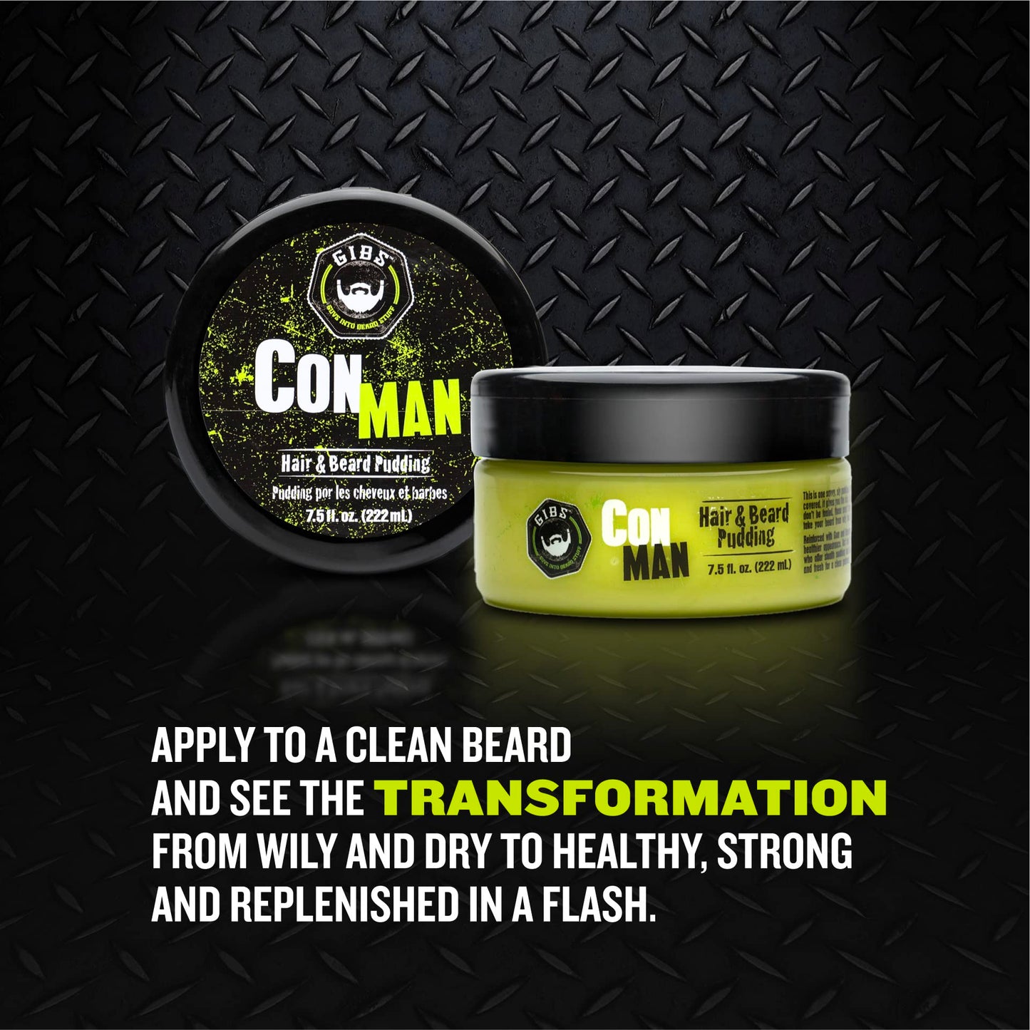 GIBS Con Man Hair & Beard Pudding - Leave-In Conditioner, Curl Definer, 7.5 Fl oz (3.25 fl oz)