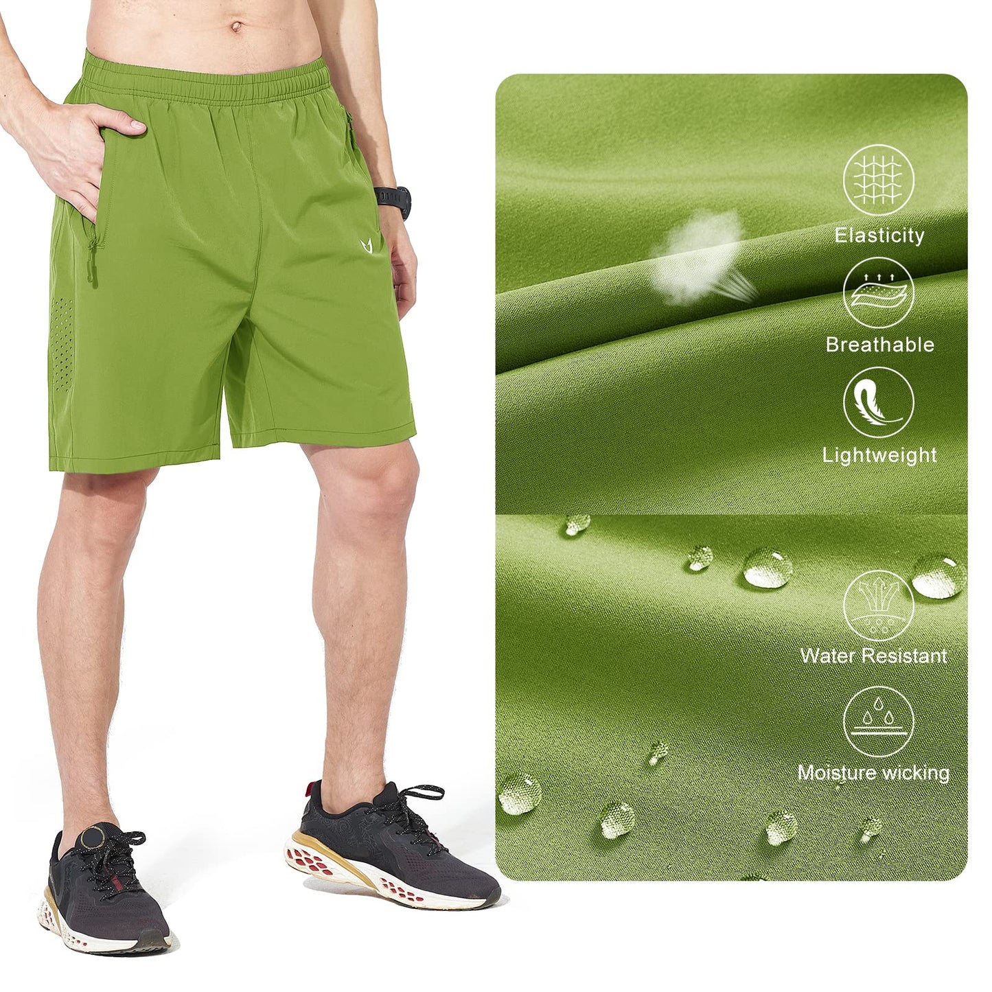 NORTHYARD Men's Athletic Running Shorts Quick Dry Workout Shorts 7"/ 5"/ 9" Lightweight Sports Gym Basketball Shorts Hiking Exercise Greenery S