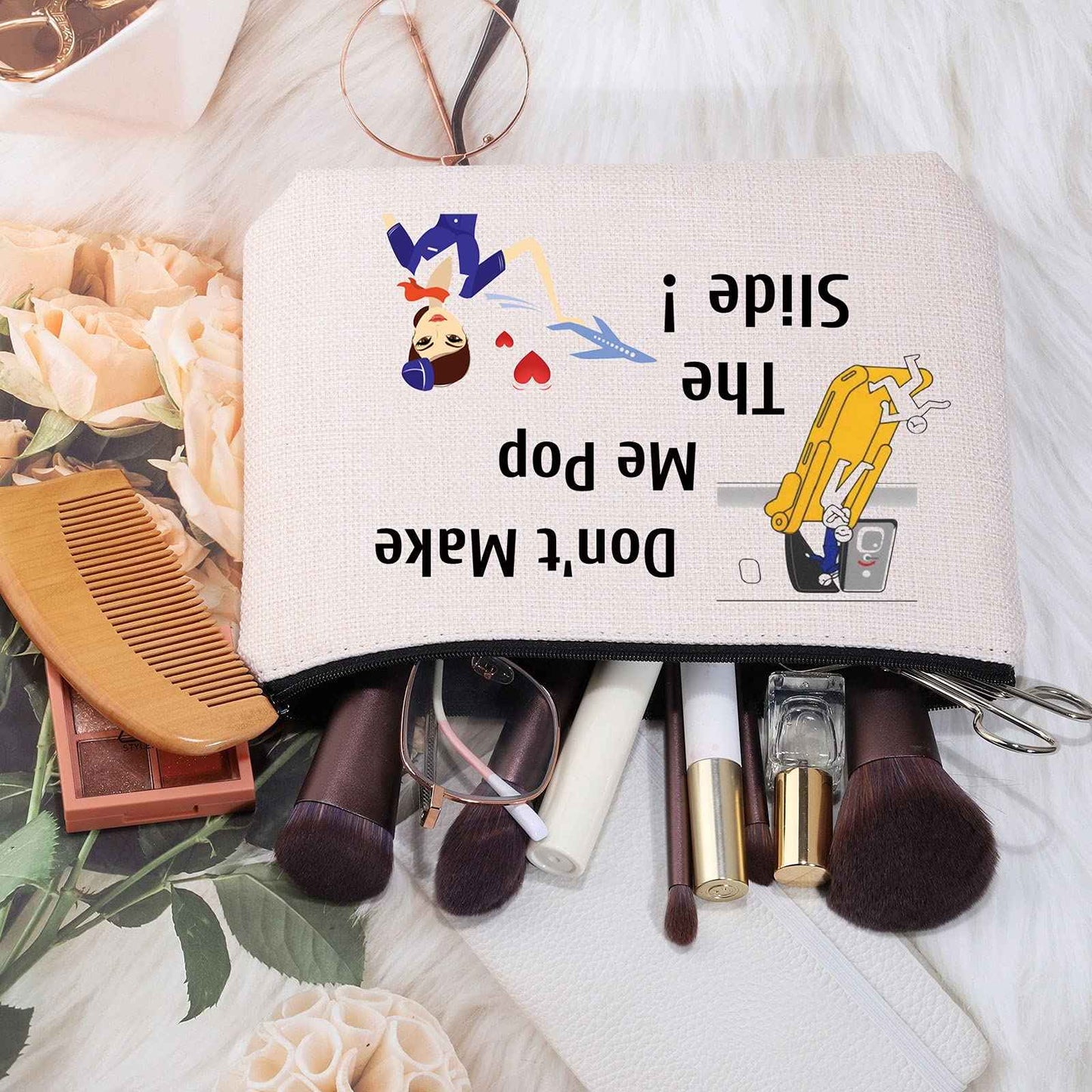MEIKIUP Air Stewardess Cosmetic Bag Flight Attendant Gifts Stewardess Aviation Makeup Pouch Flight Graduation Gift (Pop The Slide bag)
